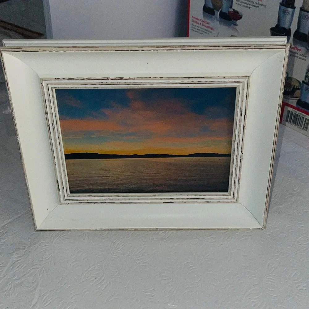Shabby Chic Cream White Distressed Wooden Photo Frame 5x7 Parisian Sunset Art